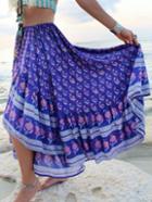 Romwe Floral High Low Beach Skirt