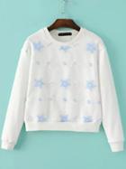 Romwe Stars Embroidered White Sweatshirt