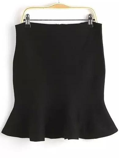 Romwe Knit Mermaid Hem Black Skirt