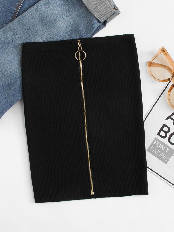 Romwe Zip Up Ribbed Tube Top
