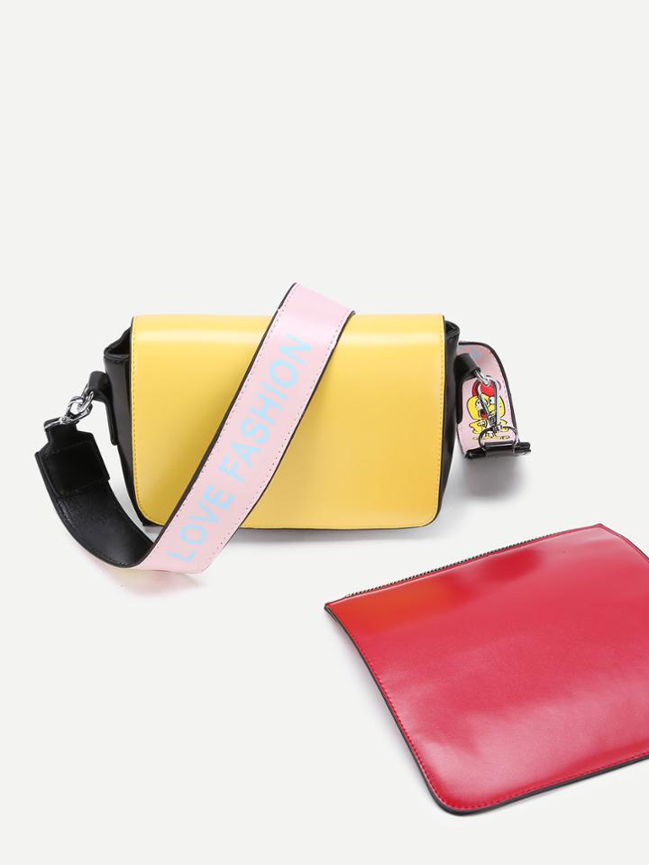 Romwe Cartoon Print Strap Crossbody Bag With Convertible Flap