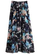 Romwe Navy Florals Chiffon Skirt With Elastic Waist