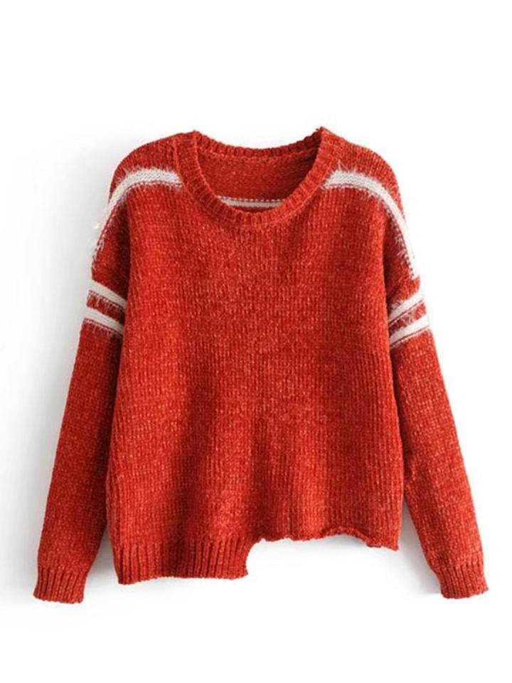 Romwe Striped Detail Asymmetrical Sweater