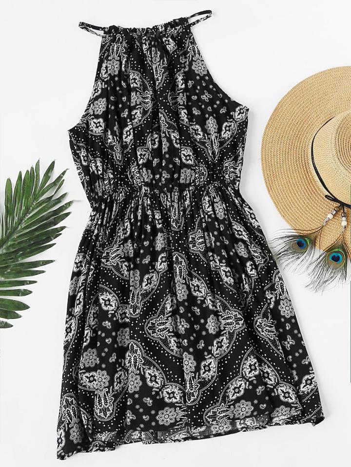 Romwe Random Aztec Print Racer Neck Dress