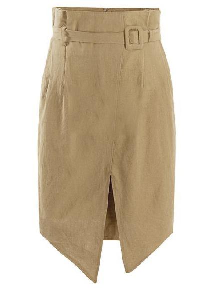 Romwe Beige Buckle Belt Detail Asymmetric Slit Skirt