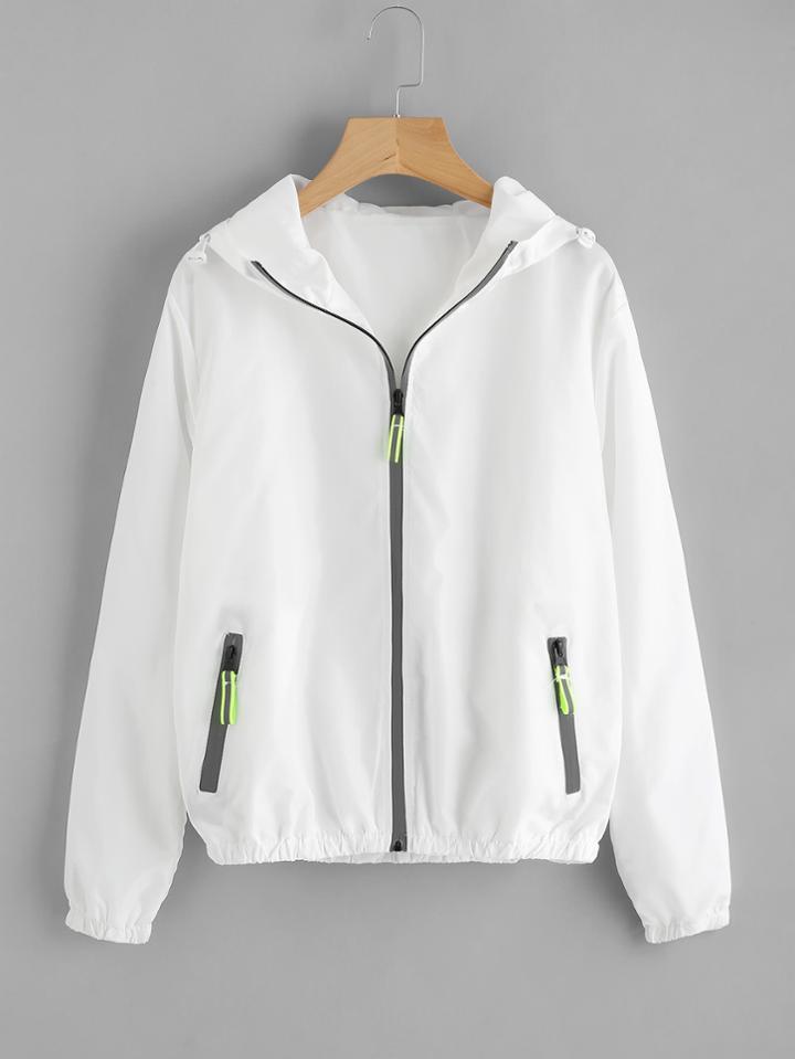 Romwe Shirred Trim Hooded Jacket