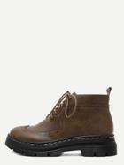 Romwe Brown Vintage Faux Leather Wingtip Ankle Booties