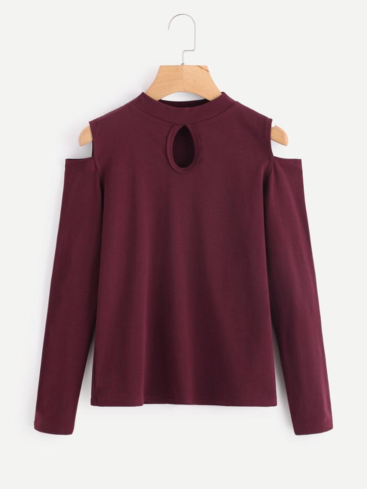 Romwe Cold Shoulder Cut Out Front Tee