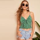 Romwe Tie Front Ditsy Floral Ruffle Hem Crop Cami Top