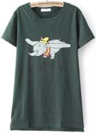 Romwe Green Short Sleeve Elephant Print T-shirt