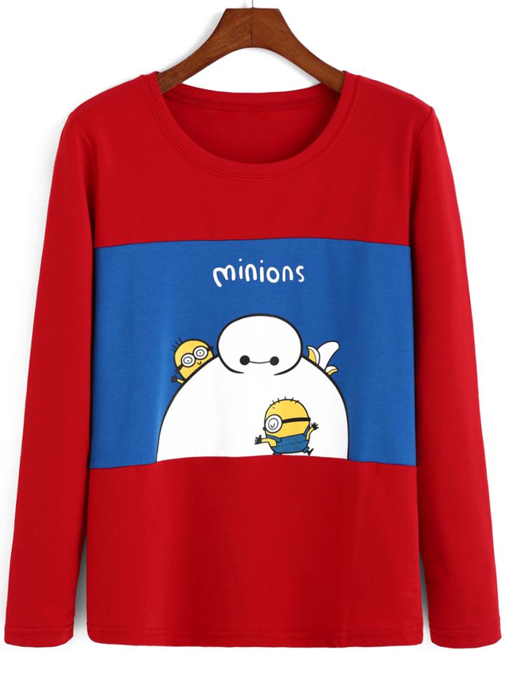 Romwe Baymax Print Red T-shirt