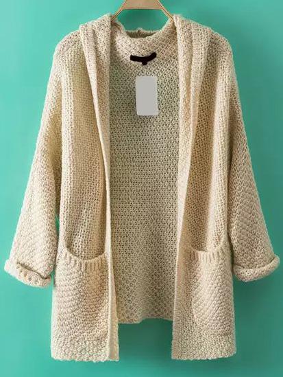 Romwe Pockets Chunky Knit Apricot Coat