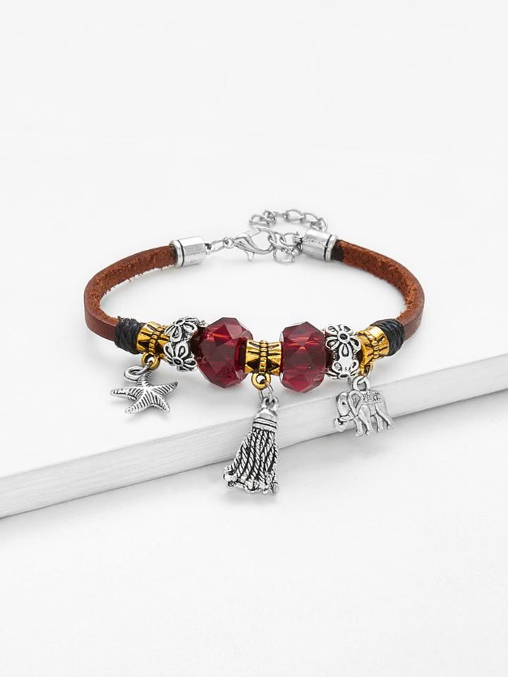 Romwe Tassel & Elephant Charm Bangle Bracelet