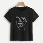 Romwe Face And Letter Tee