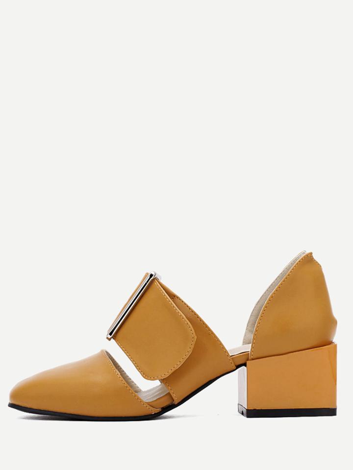 Romwe Brown Faux Leather Almon Toe Chunky Pumps