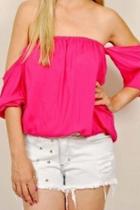 Romwe Off-shoulder Loose Chiffon Rose Red Blouse