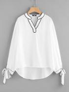 Romwe Tipping Detail Bow Tie Cuff Blouse