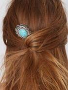 Romwe Turquoise Set-in Carved Hair Pin