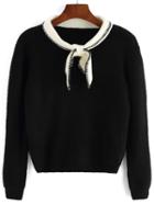 Romwe Contrast Collar Tie Black Sweater