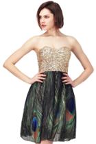 Romwe Golden Sequin Bandeau Peacock  Dress