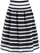 Romwe Striped Zipper Black White Skirt