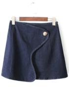 Romwe Dark Blue Minimalist Wrap Denim Skirt