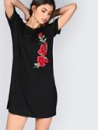 Romwe Embroidered Flower Applique Tee Dress