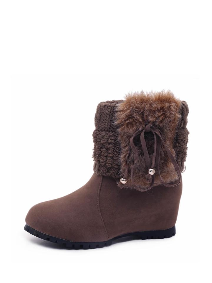 Romwe Cable Knit Foldover Faux Fur Detail Wedge Boots