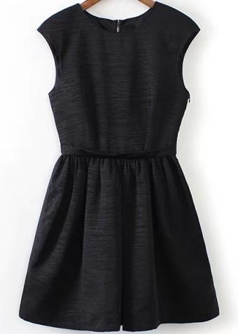 Romwe Black Sleeveless Bead Flare Dress