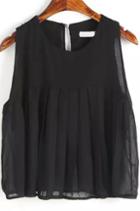 Romwe Chiffon Pleated Black Tank Top