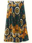 Romwe Yellow Vintage Print Double Slit Front Skirt