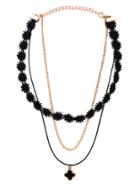 Romwe Black Clover Pendant Layered Lace Choker Necklace