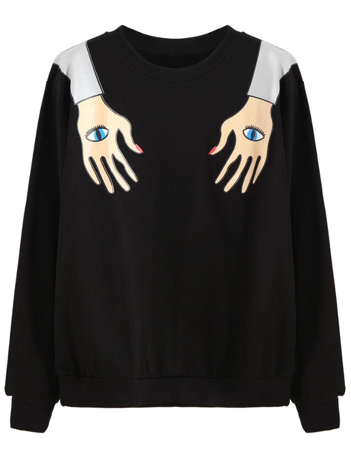 Romwe Black Funny Print Sweatshirt