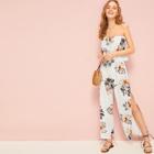 Romwe Floral Print Bandeau & Split Thigh Pants