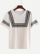 Romwe Contrast Striped Print White Sailor T-shirt