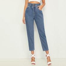 Romwe Ruffle Waist Crop Tapered Jeans