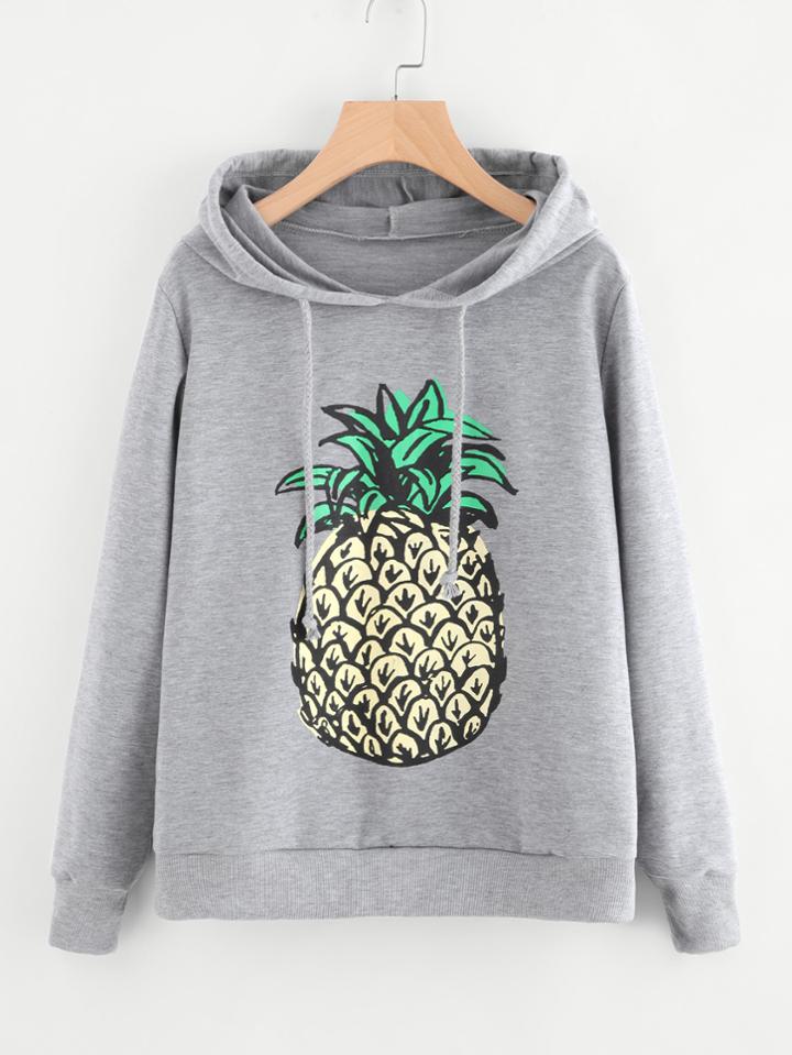 Romwe Pineapple Print Hoodie