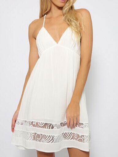 Romwe Spaghetti Strap Lace Insert A-line Dress