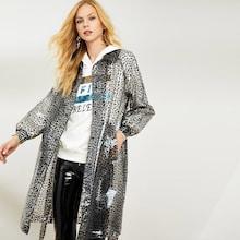 Romwe Self Belted Leopard Longline Raincoat