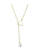 Romwe Gold Simple Imitation Pearl Adjustable Chain Necklace
