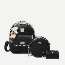 Romwe Bear Charm Decor Backpack With Purse 3pcs