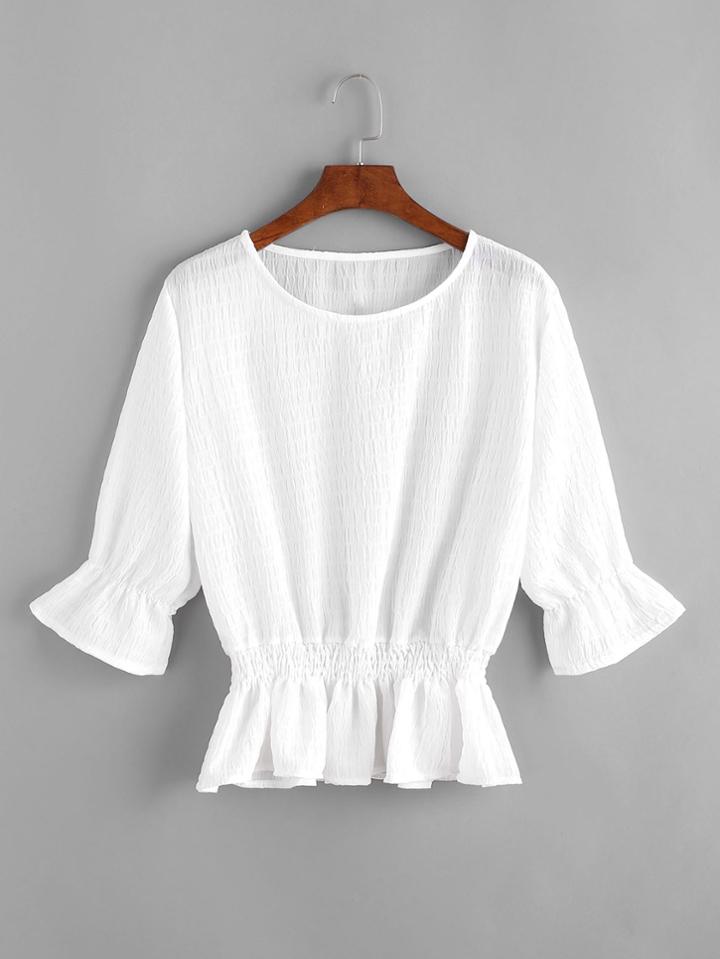 Romwe Ruffle Cuffs Elastic Waist Flounce Hem Blouse