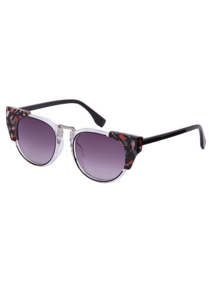 Romwe Contrast Geo Print Mirrored Reflective Cat-eye Sunglasses