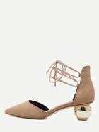 Romwe Camel Faux Suede Strappy Metallic Round Bottom Heels