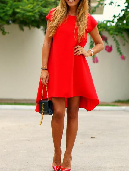 Romwe Red V Cut Back High Low Dress