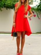 Romwe Red V Cut Back High Low Dress