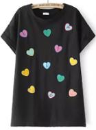 Romwe Heart Embroidered Black T-shirt