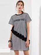 Romwe Frill Detail Fishnet Overlay Tee Dress