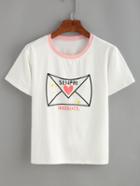 Romwe White Envelope Print T-shirt