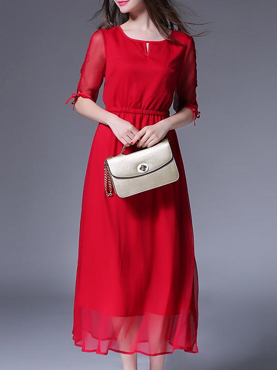 Romwe Red Elastic-waist A-line Dress